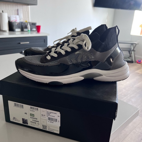 Gray and black suede calfskin men’s Chanel sneakers size 46 - Picture 1 of 5